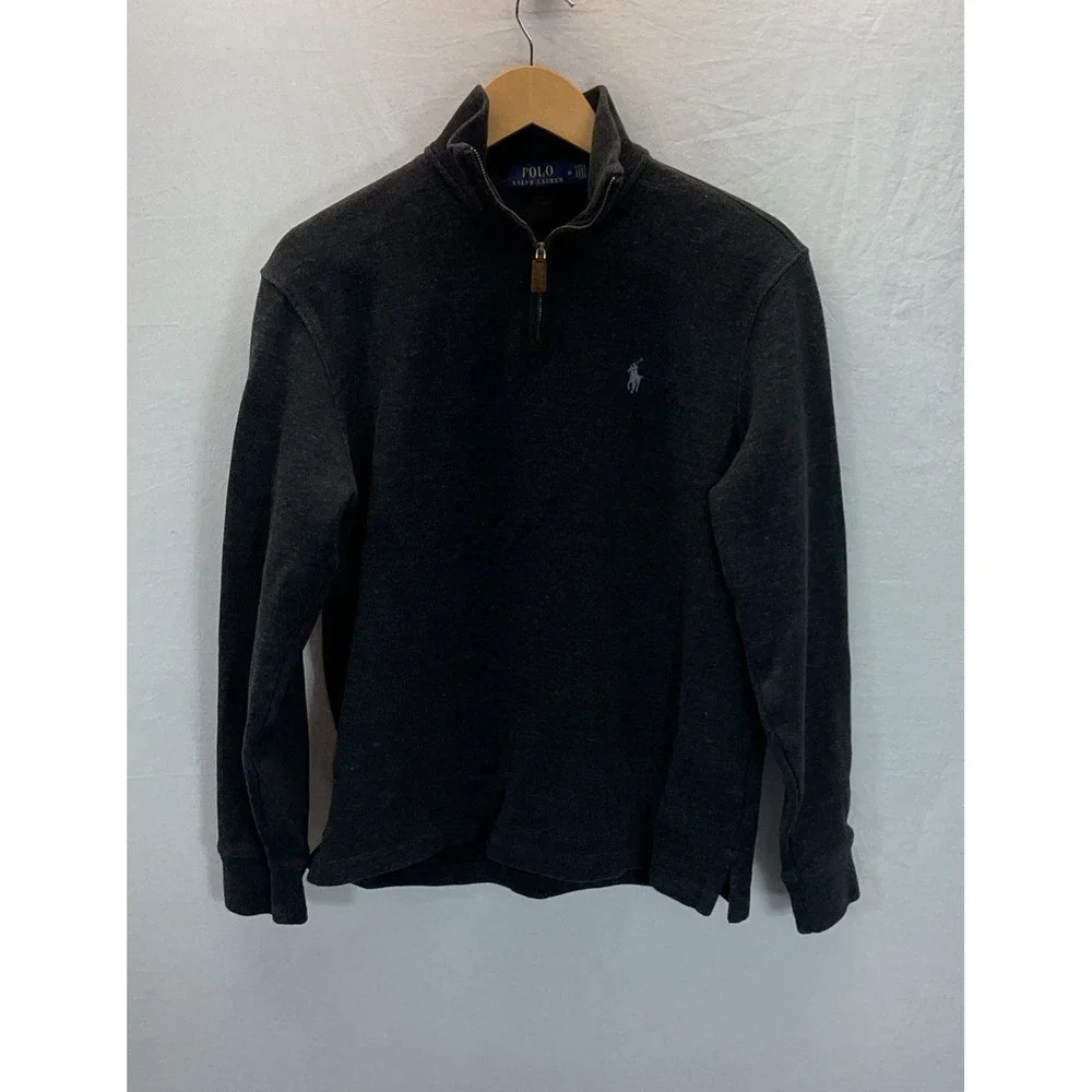 Polo‎ Ralph Lauren 1/4 Zip Dark Gray Men's M Pullover Cotton Preppy Ribbed  Prep